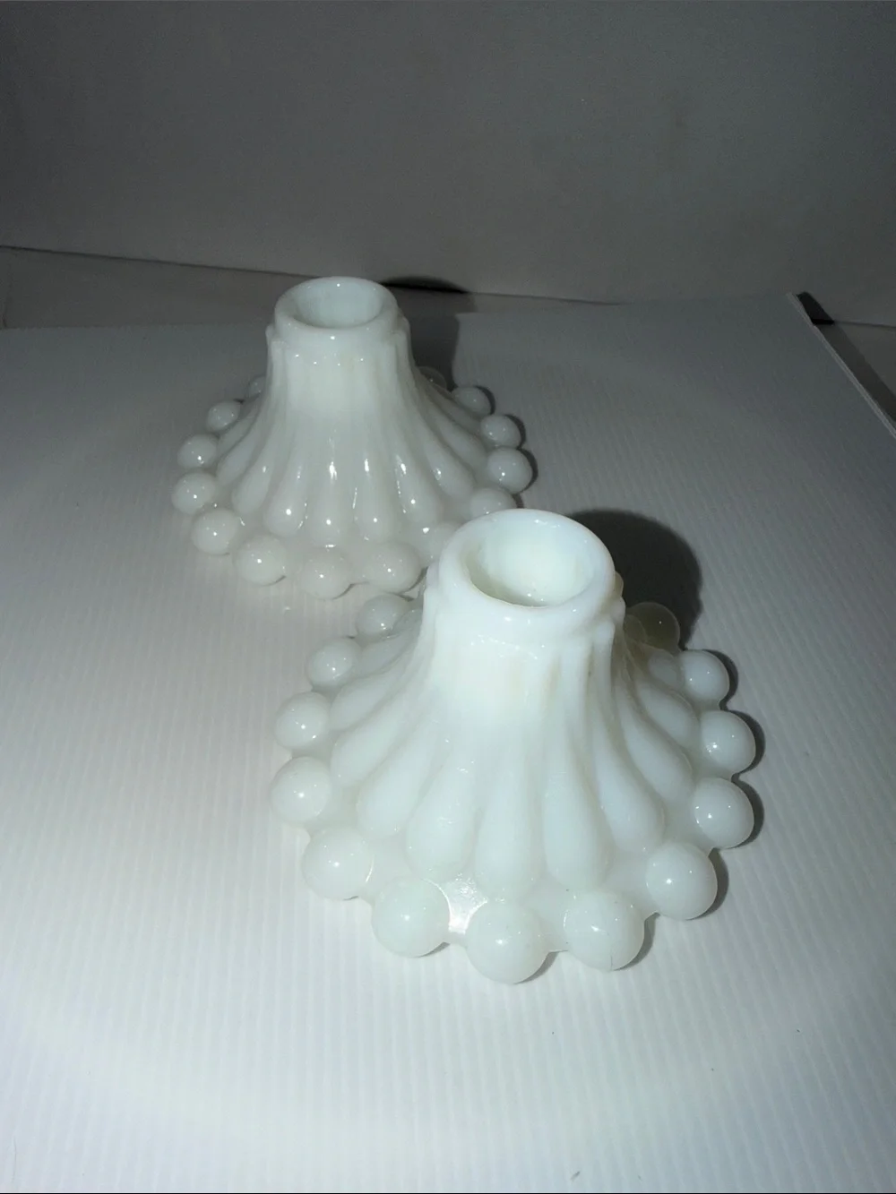 Vintage Anchor Hocking Berwick Boopie White Milk Glass Taper Candle Holders Set